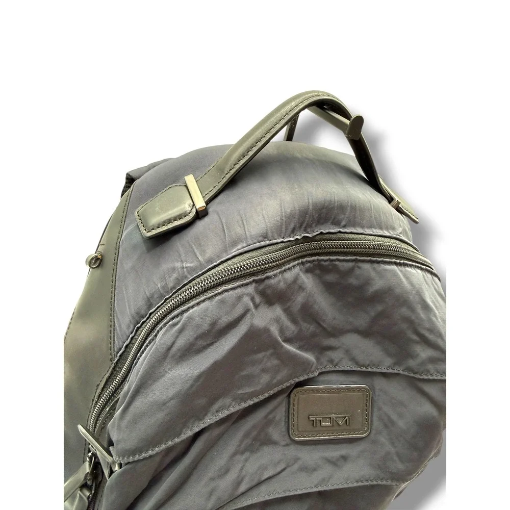 TUMI Harrison Backpack Navy Blue Nylon Black Leather Laptop Travel Business